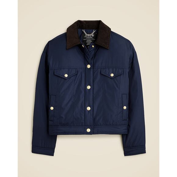 J.Crew Puffer Trucker Jacket Corduroy Collar Navy - S - Picture 1 of 6